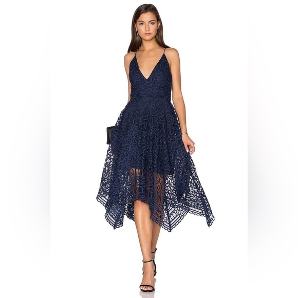 NWT Nicholas Geo Floral Lace Ball Navy Dress Size 2 - Picture 1 of 5